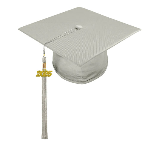 Shiny Silver High School Cap & Tassel