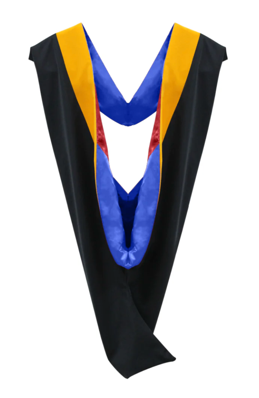 Deluxe Bachelors/Masters Hood - Science Gold Velvet, Royal Blue & Red