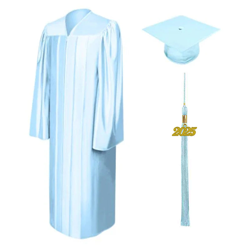 Shiny Light Blue Bachelors Cap & Gown