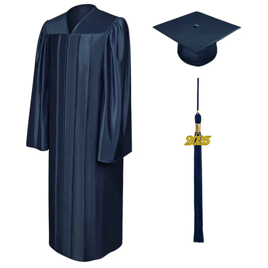 Shiny Navy Blue High School Cap & Gown